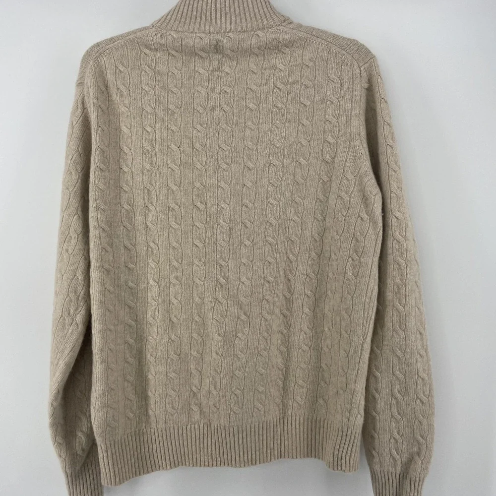 J Crew Sweater Mens XLT Tan Cable Knit 1/4 Zip Lambswool Angora Cashmere‎ Soft